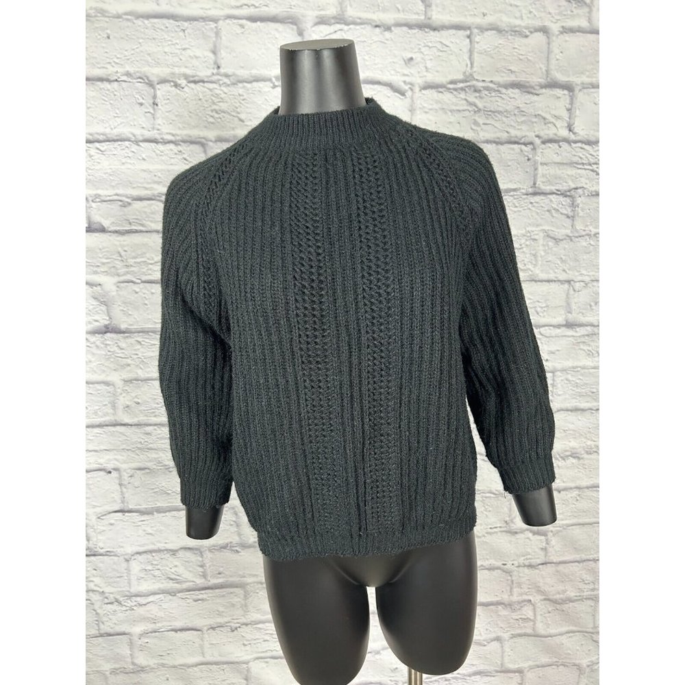 Dupont Bulky Knit Orlon Acrylic Sweater Black High Neck Pullover Women's‎ Size L